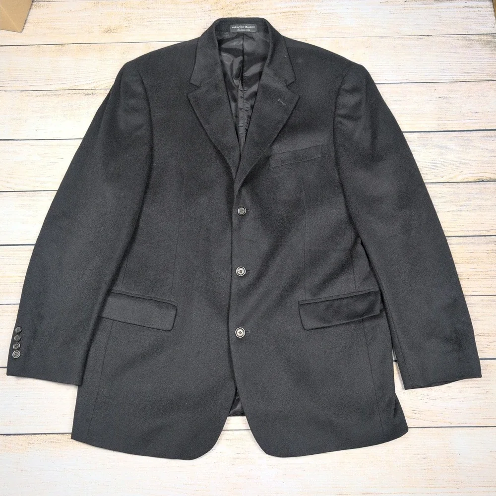 Andrew Fezza Wool Silk‎ Cashmere Black Blazer Jacket Mens 44 L